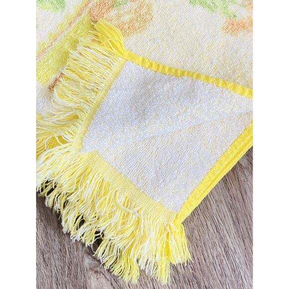 Retro Cannon Mod Yellow Orange Green Floral Bath Towel Fringe Cotton Vintage Flo - Picture 10 of 12